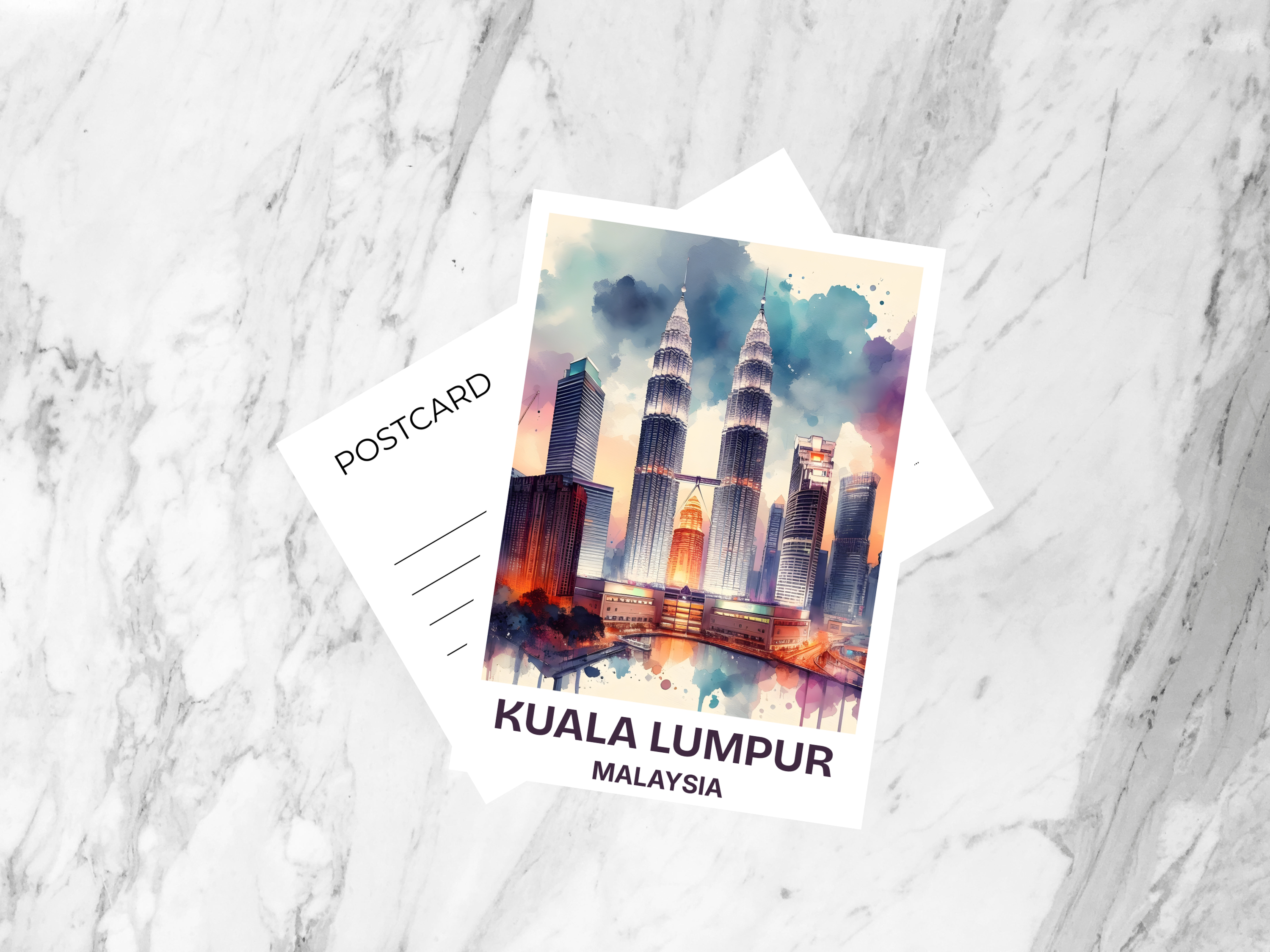 Kuala Lumpur Travel Postcard Blank Malaysia Watercolor Postcard Bundle Cute Asia Holiday Art Travel Keepsake Summer Vacation Scrapbook Gift