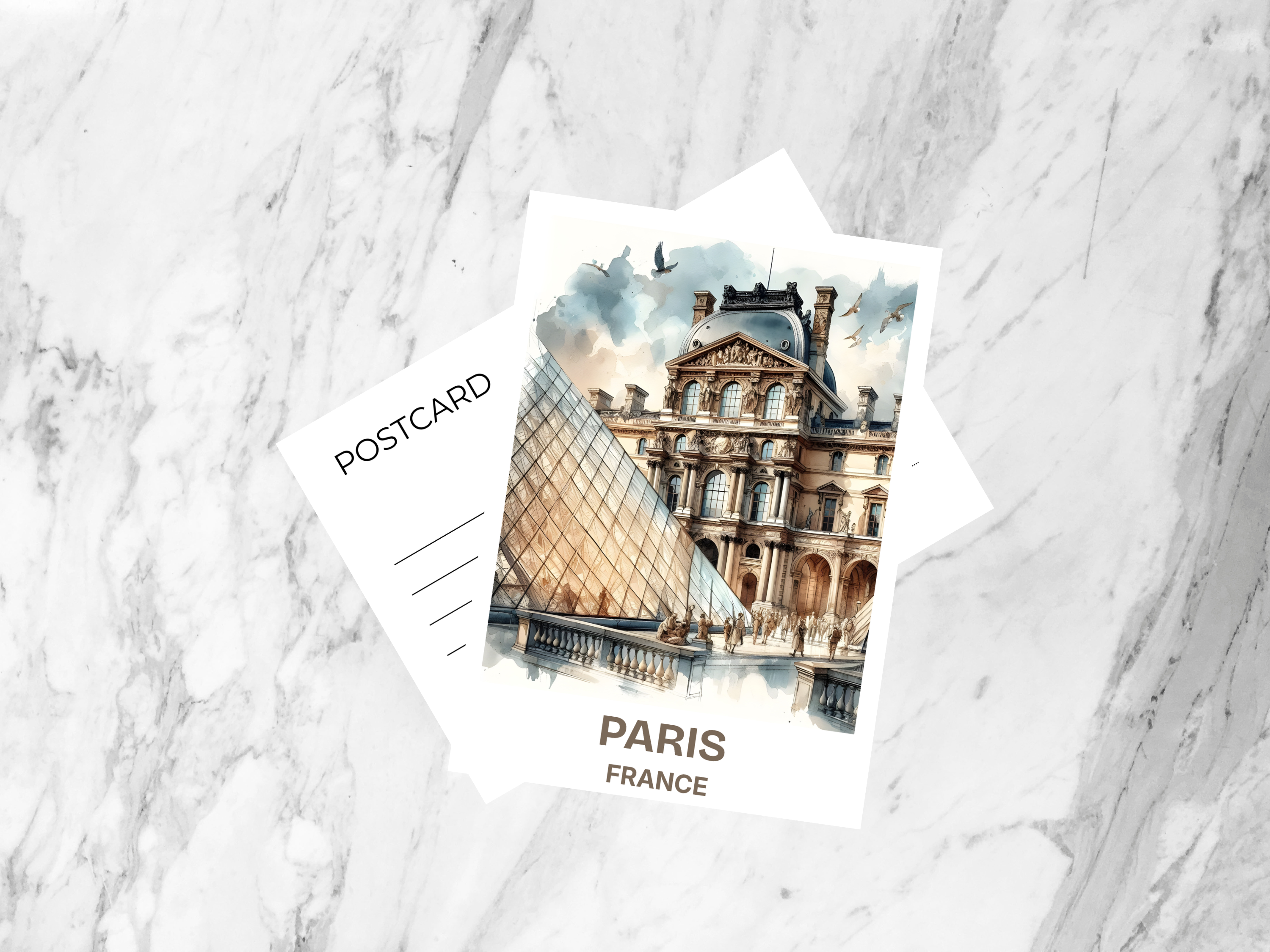 Louvre Watercolor Postcard Paris France Travel Souvenir European Museum Landmark Travel Keepsake Paris Decor French Artwork