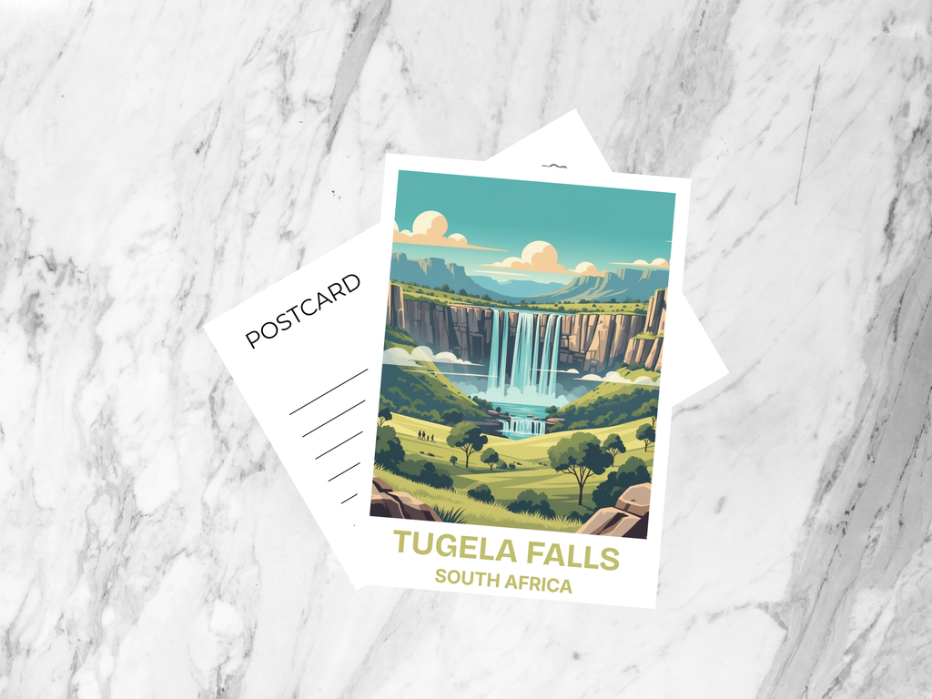 Tugela Falls South Africa Travel Postcard Retro Vintage Travel Poster Mid Century Waterfall Scenic Illustration Tourism Art Card