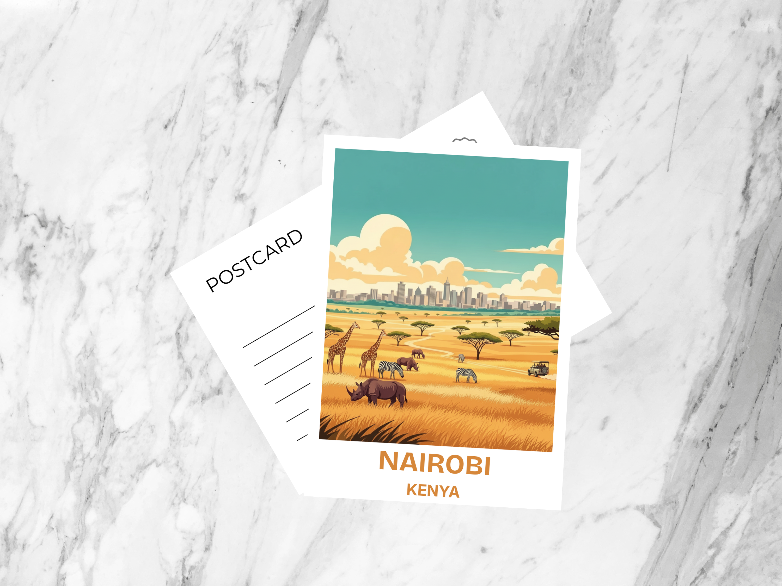 Nairobi Safari Travel Postcard Retro Vintage Travel Poster Style Kenya Wildlife Illustration Tourism Art Card