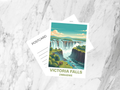 Victoria Falls Postcard Retro Travel Poster Zambia Zimbabwe Mid Century Vintage Waterfall Scenic Illustration Tourism Art Card