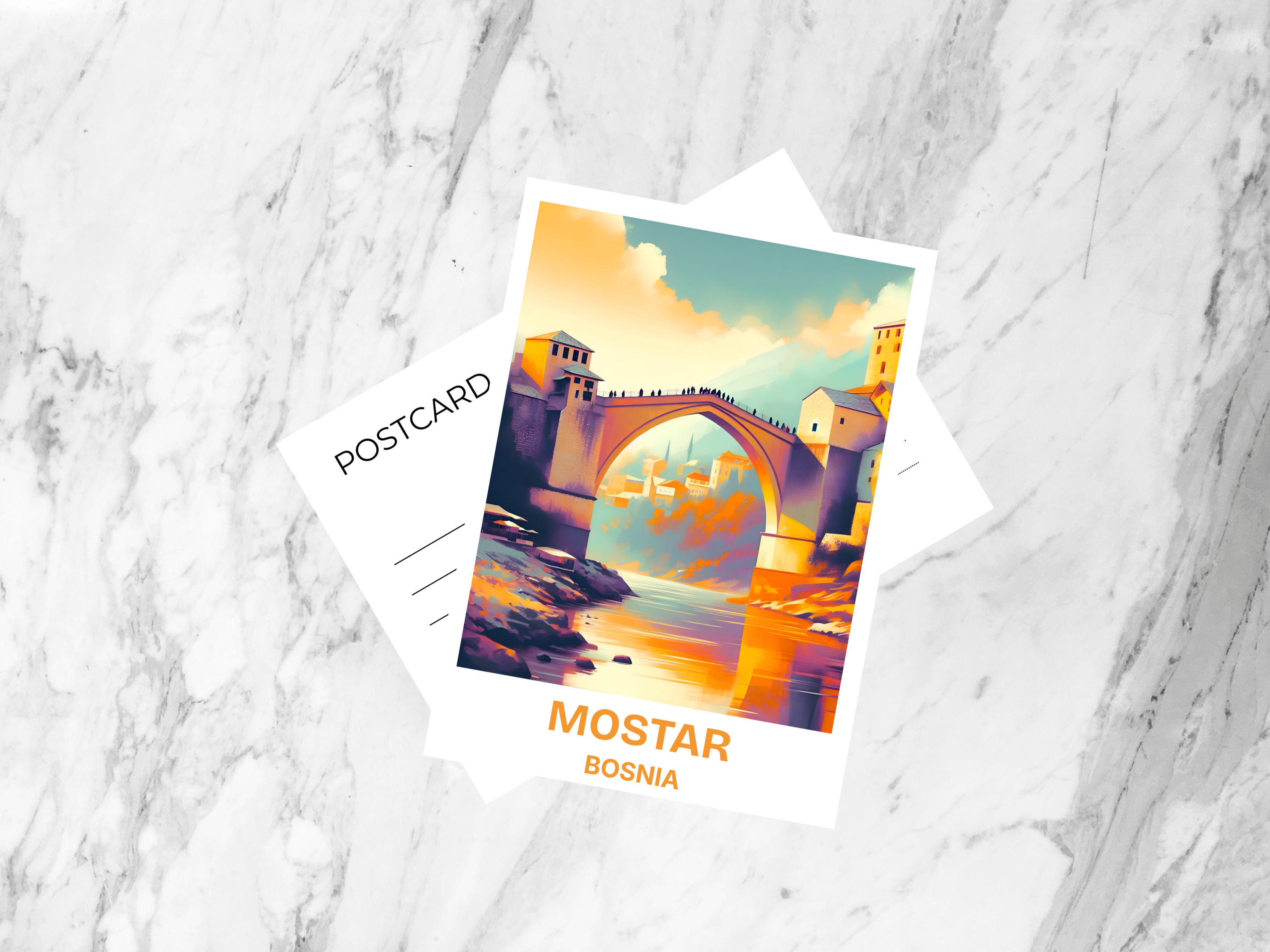 Mostar Bridge Postcard Stari Most Bosnia Travel Souvenir Historic European Bridge Travel Keepsake Bosnia Landmark Gift Neretva River Art