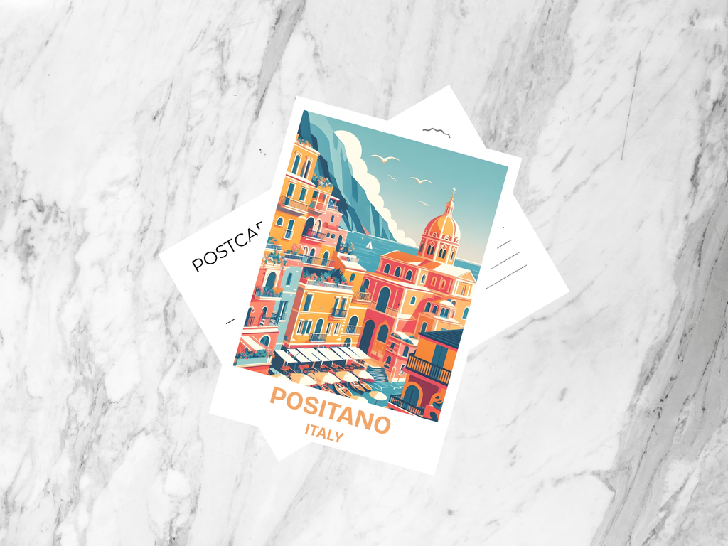 Positano Travel Postcard Italy Holiday Blank Postcard Gift for Traveler Handmade Watercolor Travel Keepsake Cute Italian Postcards
