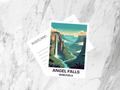 Angel Falls Venezuela Travel Postcard Retro Mid Century Poster Waterfall Adventure Scenic Illustration Art Card
