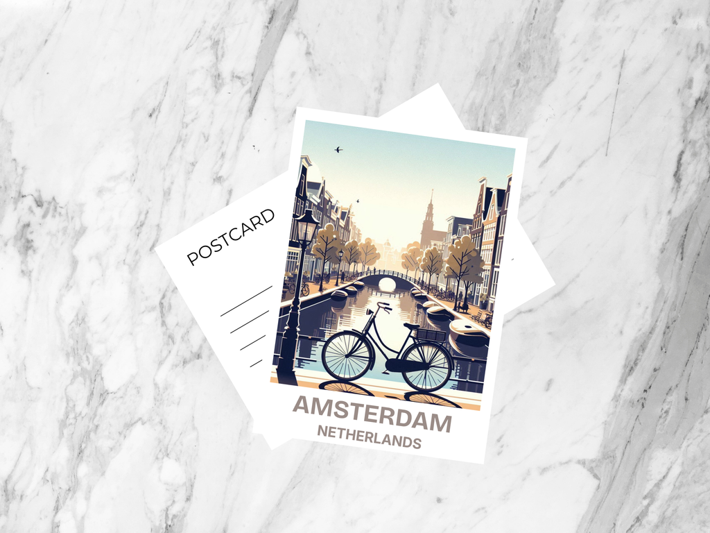Handmade Amsterdam Travel Postcard Cute Watercolor Netherlands Postcard Print Custom Blank Summer Vacation Travel Keepsake Gift for Traveler