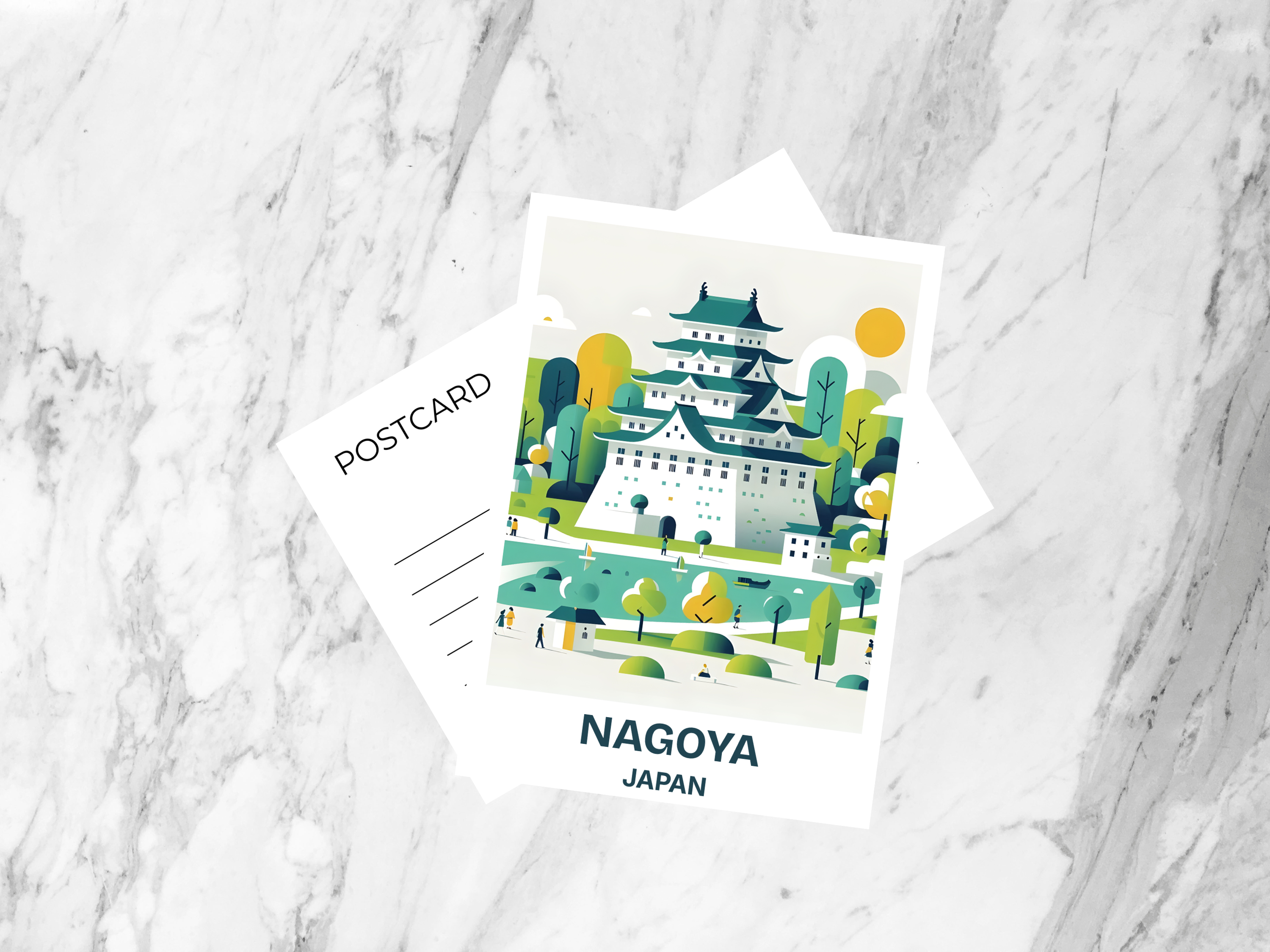 Nagoya Travel Postcard Blank Japanese City Holiday Keepsake Gift for Traveler Custom Vintage Art Postcard Prints Watercolor Postcard Print