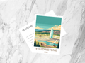 Yellowstone National Park Postcard Retro Travel Poster USA Mid Century Vintage Scenic Geysers and Mountains Illustration Art Card