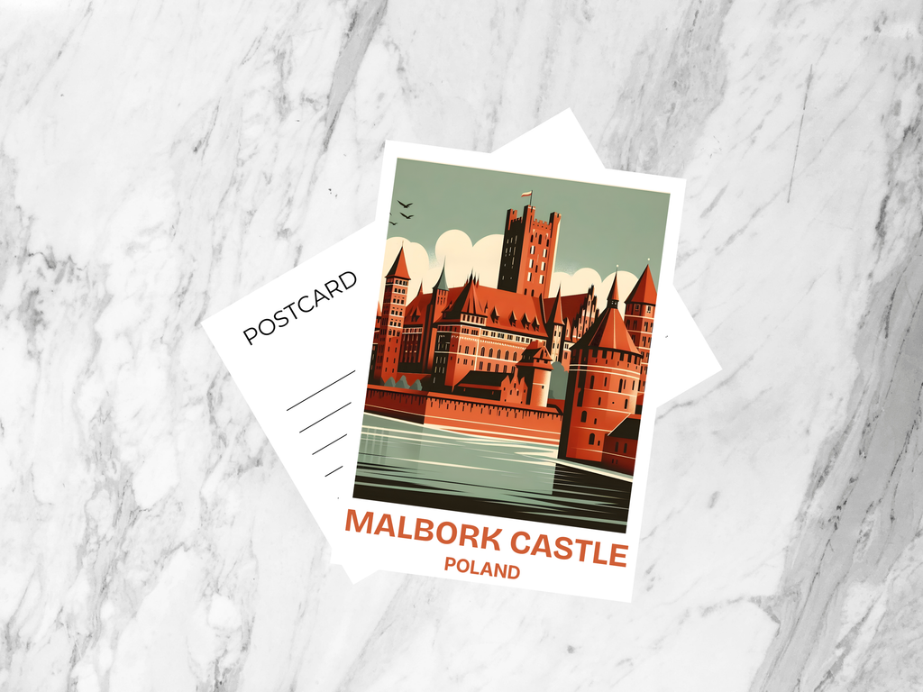 Blank Poland Holiday Travel Postcard Print Gift for Traveler Custom Watercolor Malbork Castle Postcard Europe Travel Scrapbook Accessory