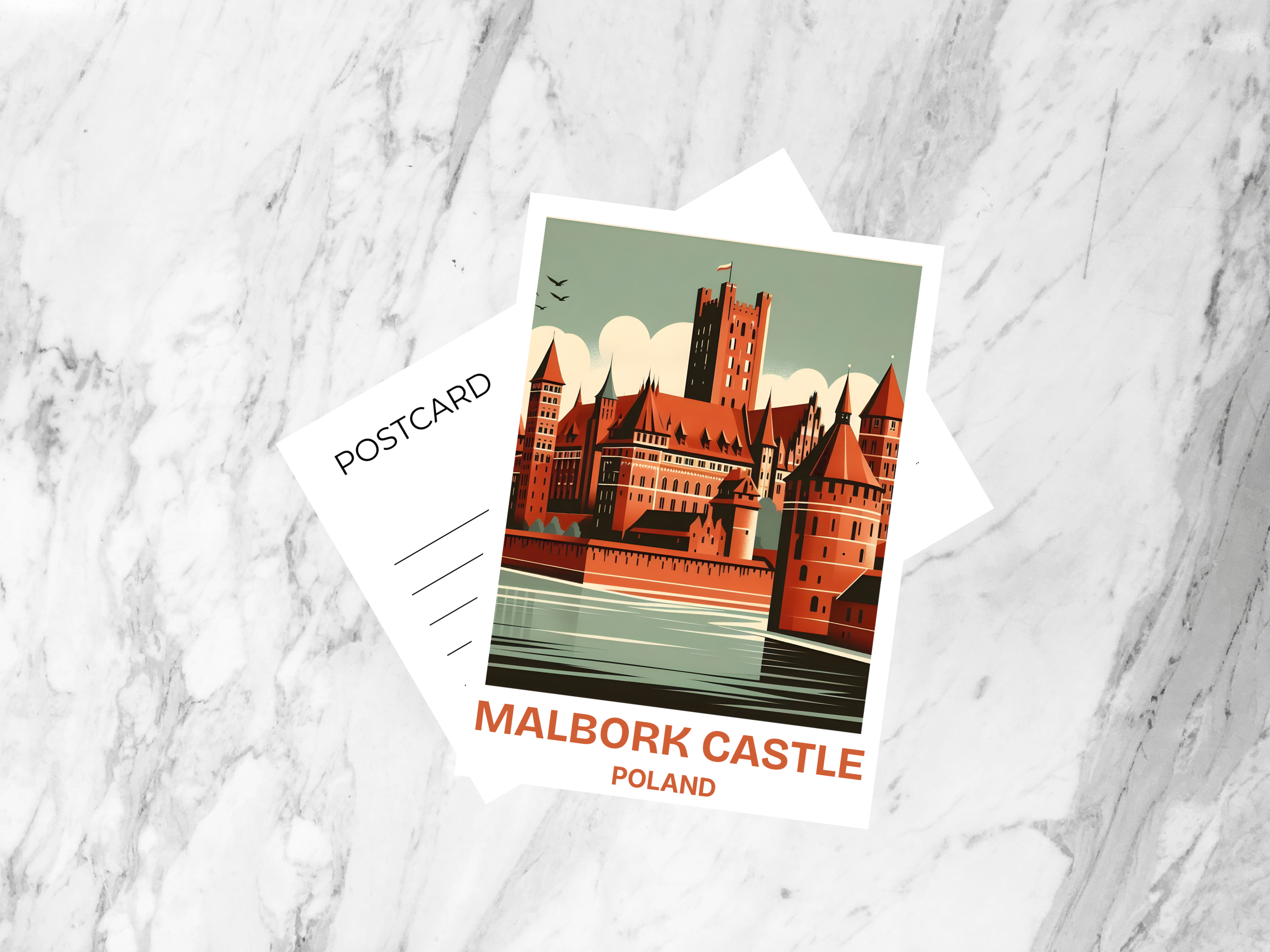Blank Poland Holiday Travel Postcard Print Gift for Traveler Custom Watercolor Malbork Castle Postcard Europe Travel Scrapbook Accessory