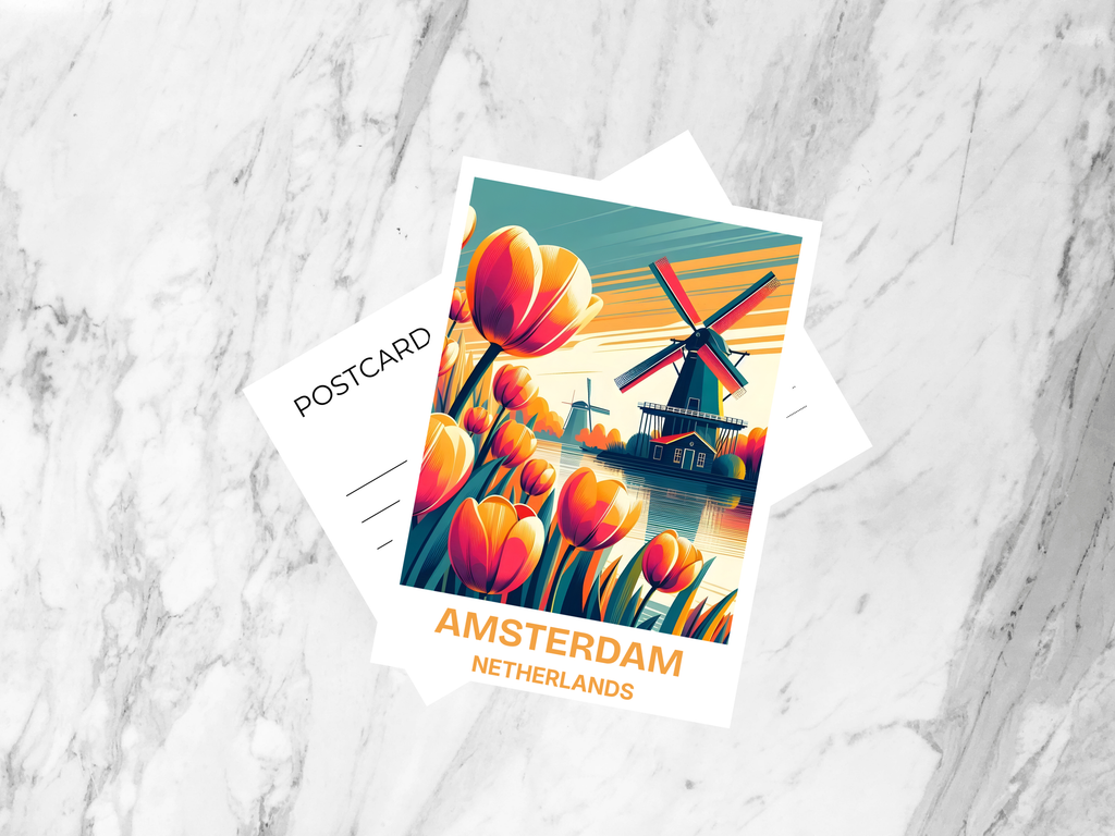 Blank Amsterdam Holiday Postcard Handmade Cute Watercolor Netherlands Travel Postcard Print Gift for Traveler Travel Scrapbook Keepsake