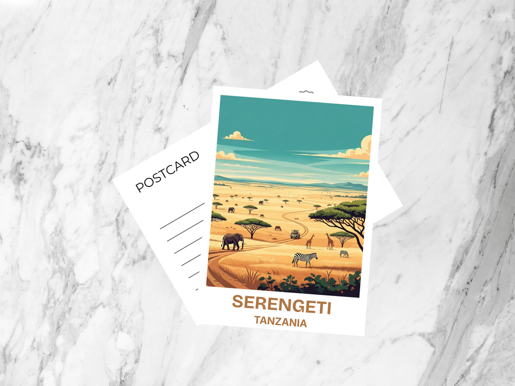Serengeti National Park Postcard Retro Travel Poster Style Tanzania Safari Wildlife Mid Century Vintage Adventure Art Card