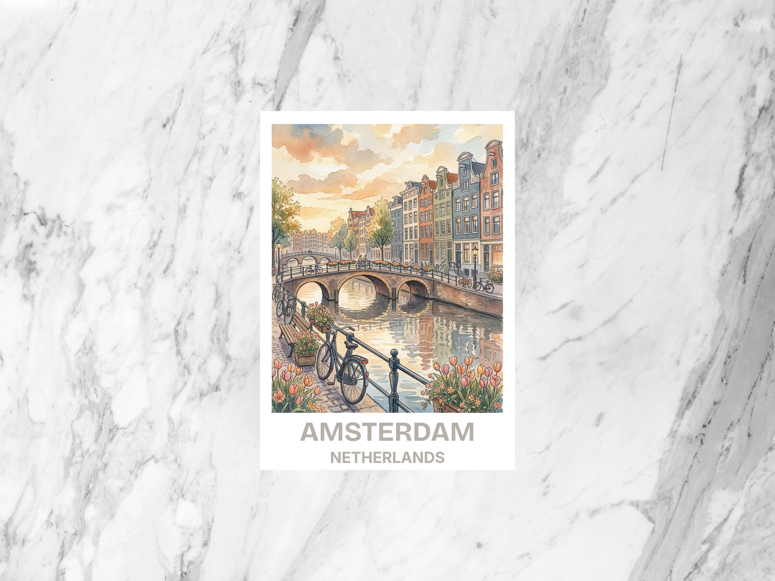 Watercolor Amsterdam Travel Postcard Netherlands City Artwork Canal Vacation Souvenir Wanderlust Gift Card Dutch City Photo