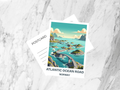 Atlantic Ocean Road Postcard Retro Travel Poster Norway Mid Century Vintage Scenic Ocean Road Illustration Tourism Art Card