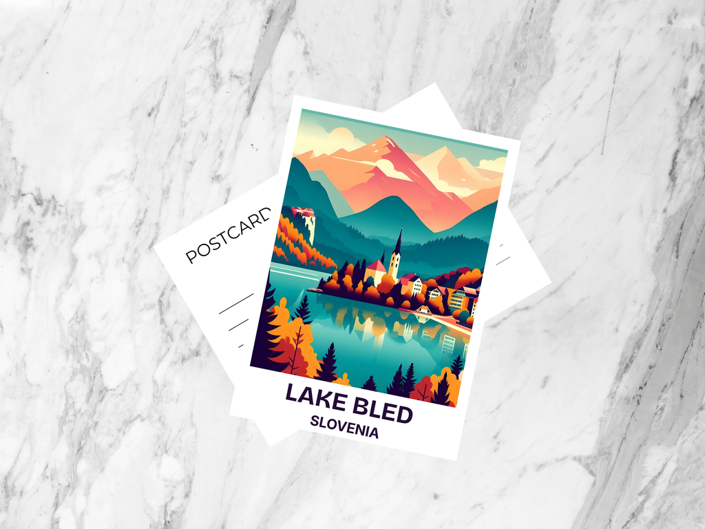 Handmade Slovenia Travel Postcard Cute Lake Bled Postcard Print Custom Blank Summer Vacation Travel Keepsake Gift for Traveler