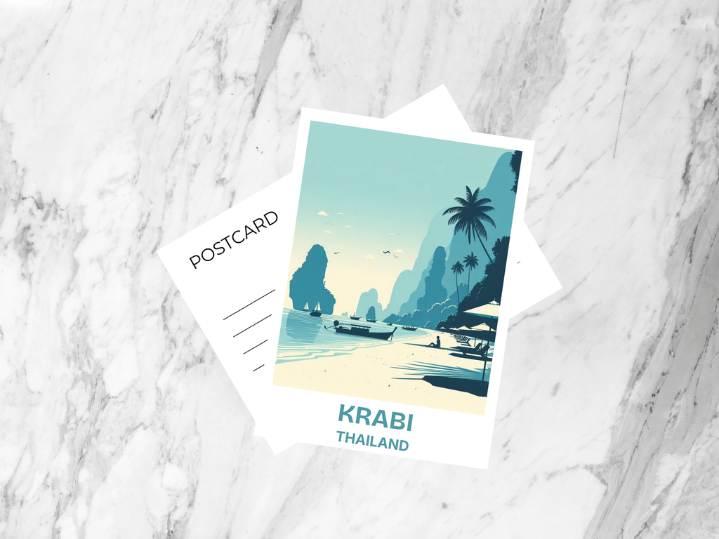 Thailand Travel Postcard Blank Krabi Holiday Keepsake Gift for Traveler Custom Vintage Art Postcard Prints Bangkok Watercolor Postcard Print
