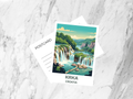 Krka Adventure Travel Postcard Retro Vintage Travel Poster Mid Century Waterfalls Scenic Illustration Croatia Art Card