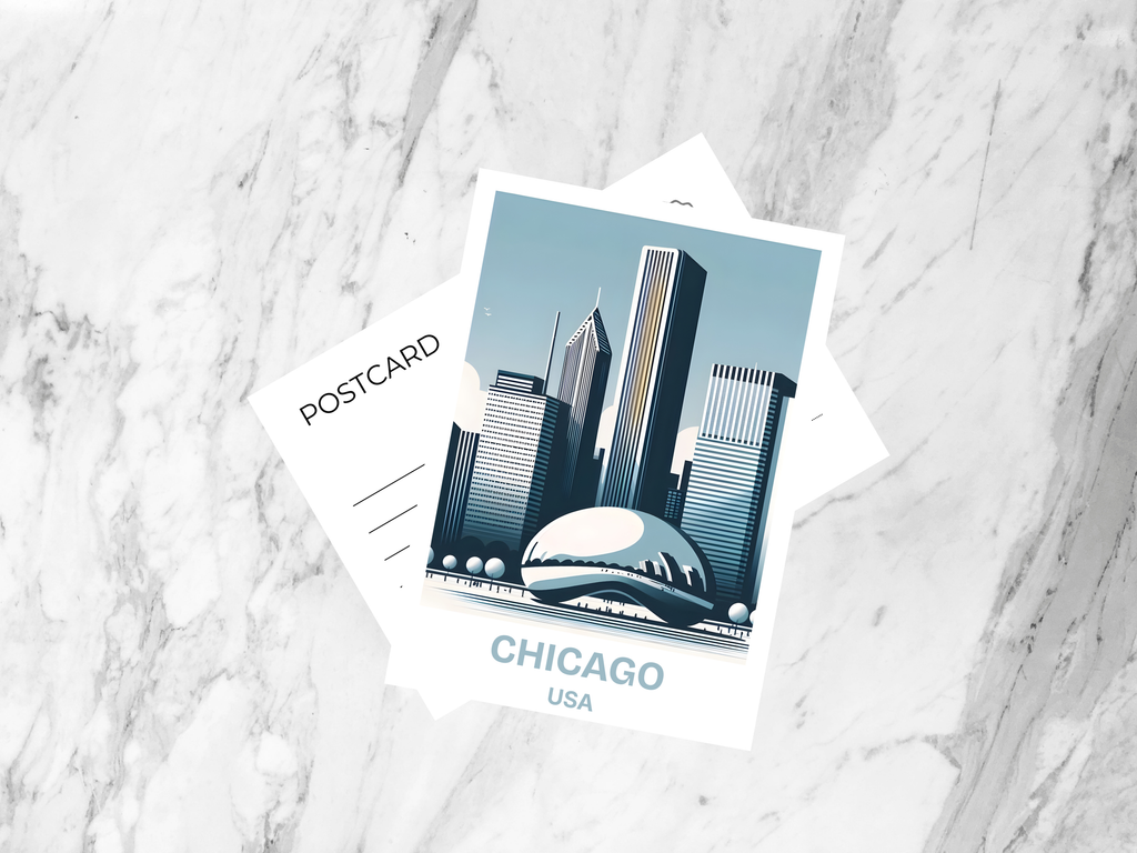 Chicago Travel Postcard USA Holiday Blank Postcard Gift for Traveler American City Travel Diary Keepsake Chicago Bean Travel Poster Print