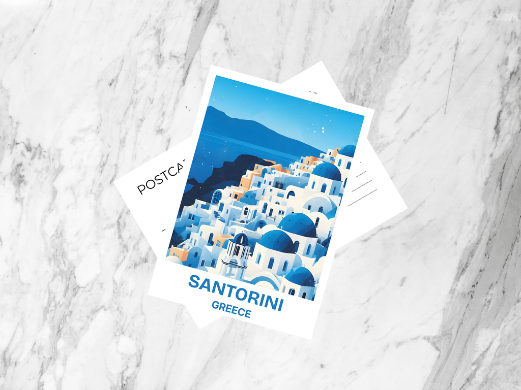 Santorini Postcard Greece Travel Souvenir Art Card Greek Island Collectible for Tourists, Honeymooners, and Travel Lovers