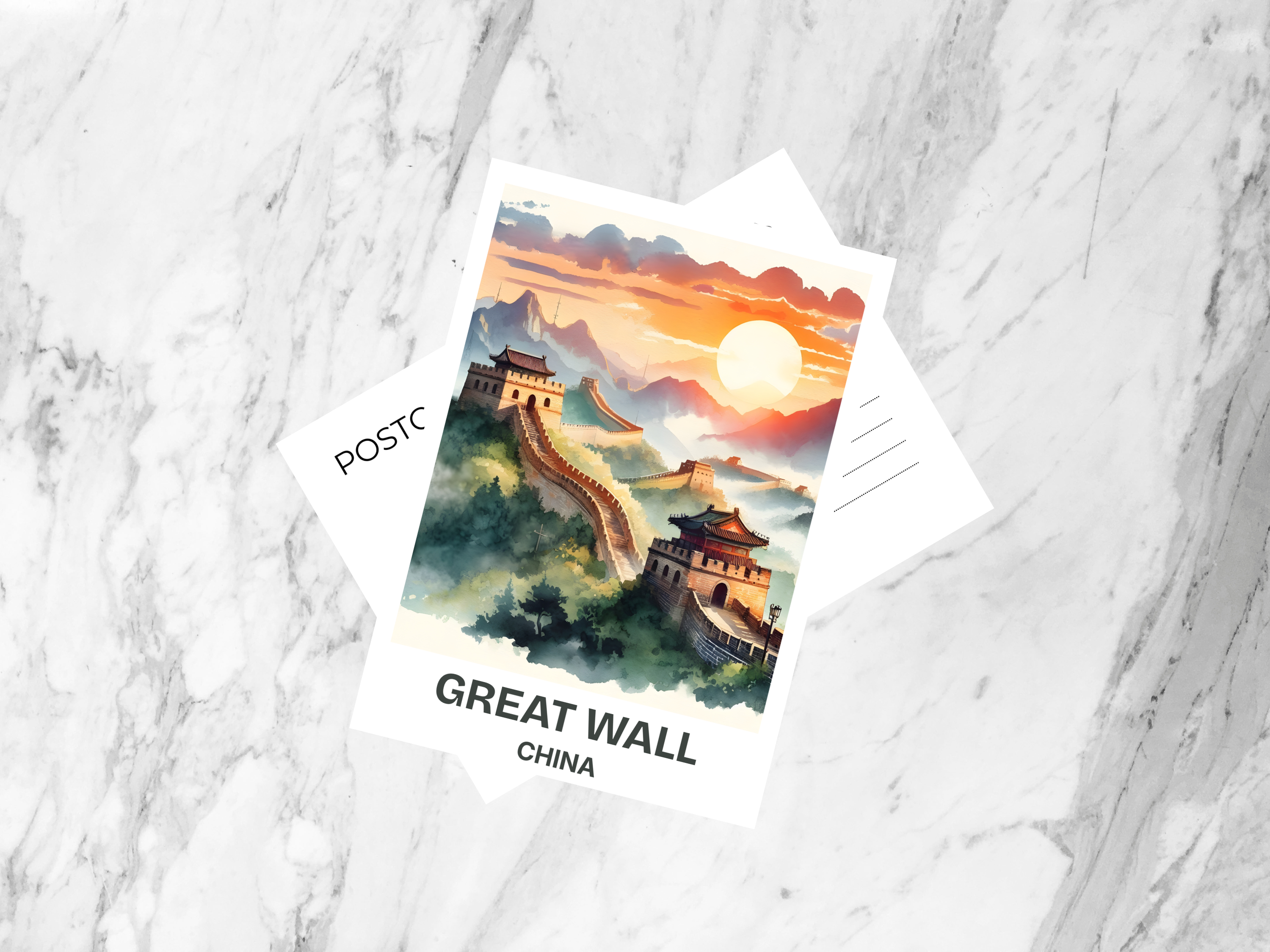 Great Wall of China Watercolor Painting Postcard Beijing City Blank Travel Postcard Gift for Travelers Asia Travel Scrapbook Poster Print