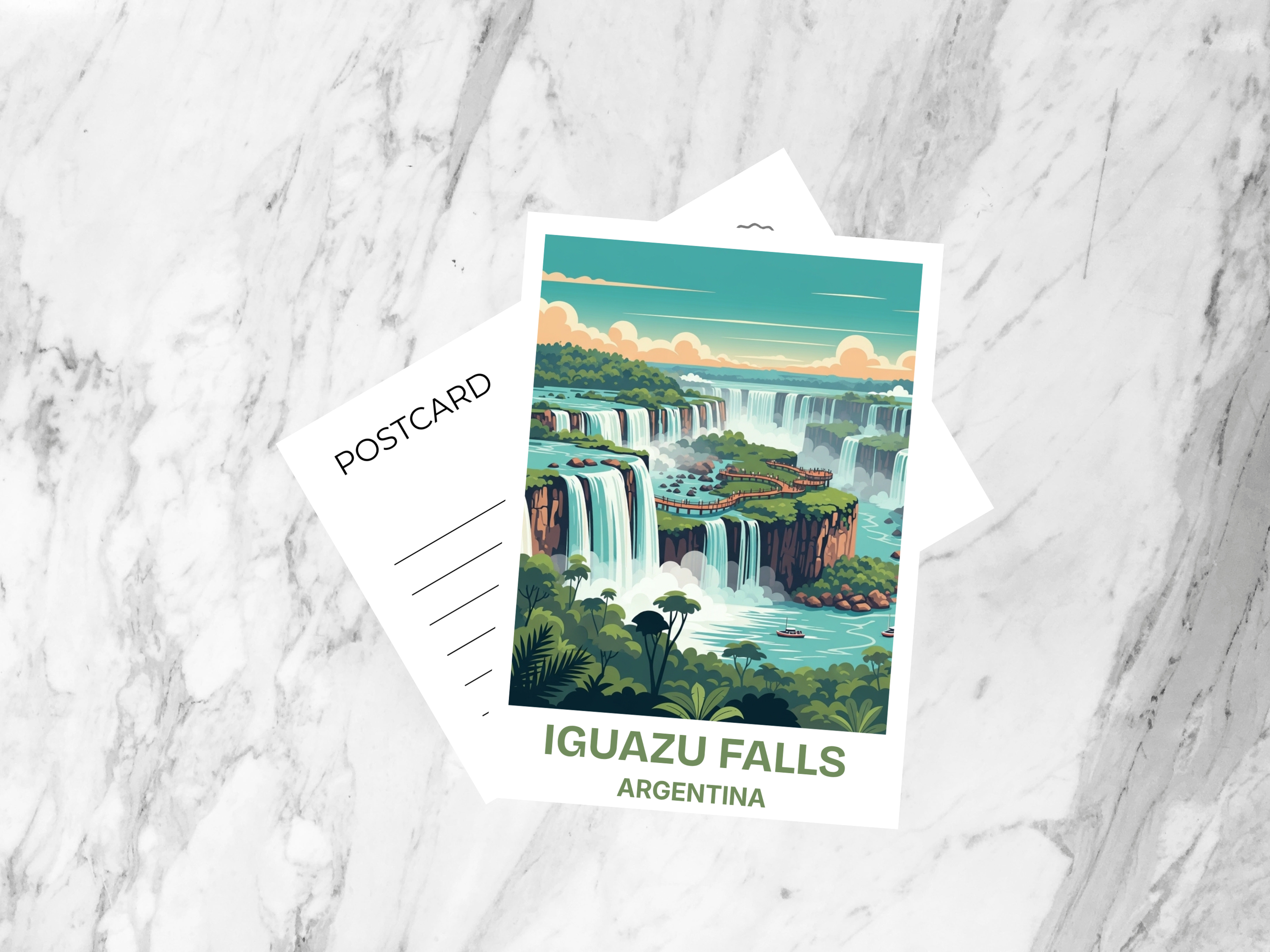 Iguazu Falls Nature Travel Postcard Retro Vintage Travel Poster Mid Century Argentina Brazil Scenic Waterfall Art Card