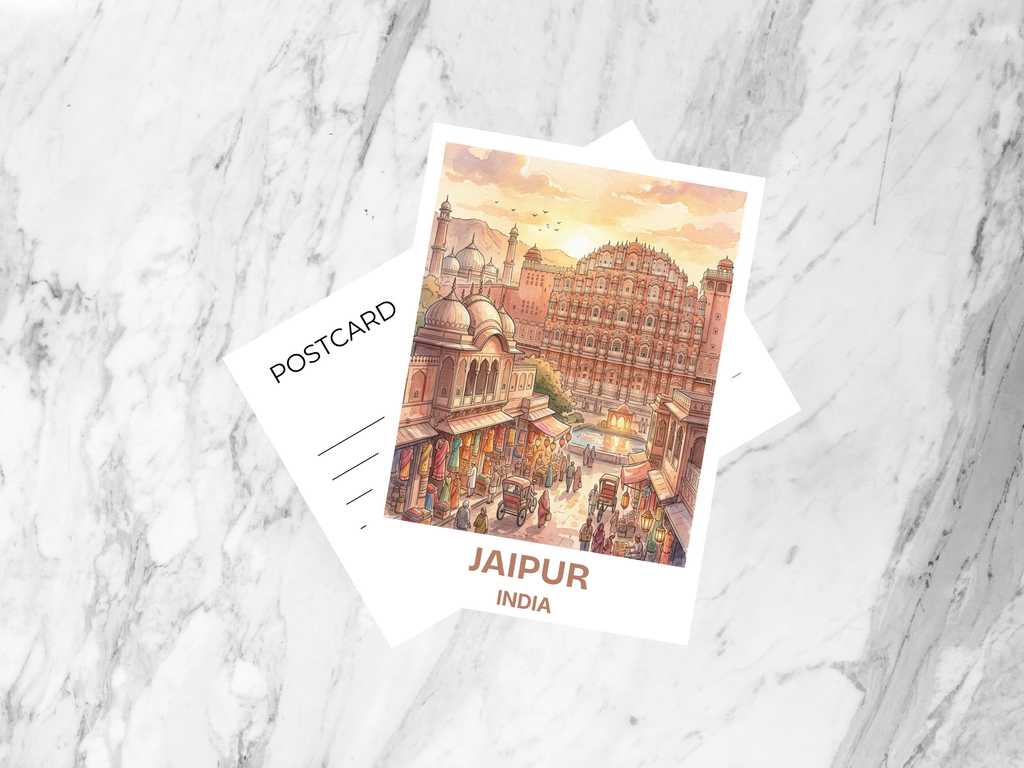 Watercolor Jaipur Travel Postcard Blank Matte India City Artwork Rajasthan Vacation Souvenir Wanderlust Gift Card Journal Bookmark Supplies