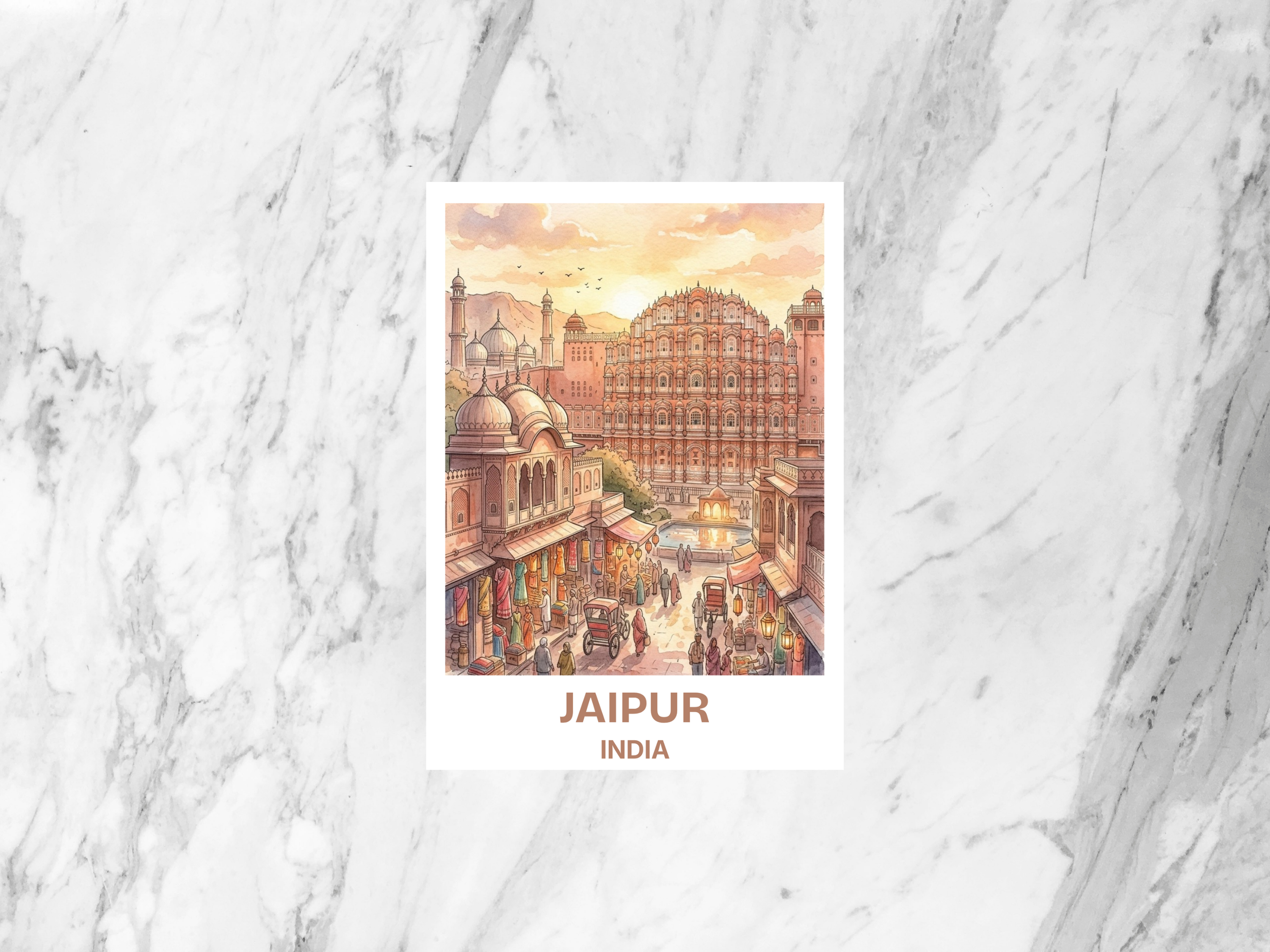 Watercolor Jaipur Travel Postcard Blank Matte India City Artwork Rajasthan Vacation Souvenir Wanderlust Gift Card Journal Bookmark Supplies
