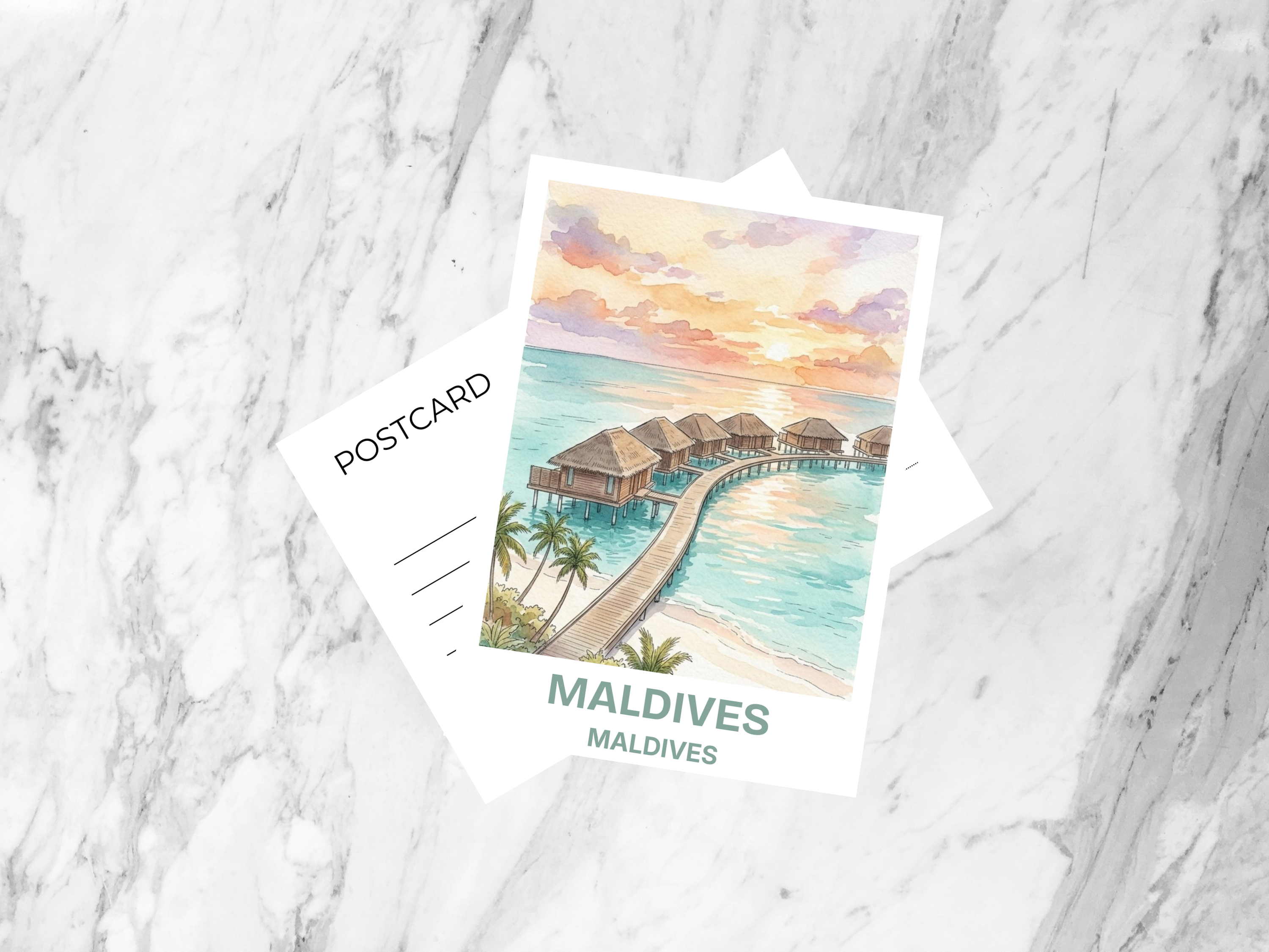 Gloss Maldives Watercolor Postcard Handmade Blank Tropical Island Travel Art Ocean Paradise Souvenir Card Cute Beach Vacation Gift Decor