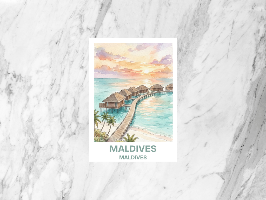 Gloss Maldives Watercolor Postcard Handmade Blank Tropical Island Travel Art Ocean Paradise Souvenir Card Cute Beach Vacation Gift Decor