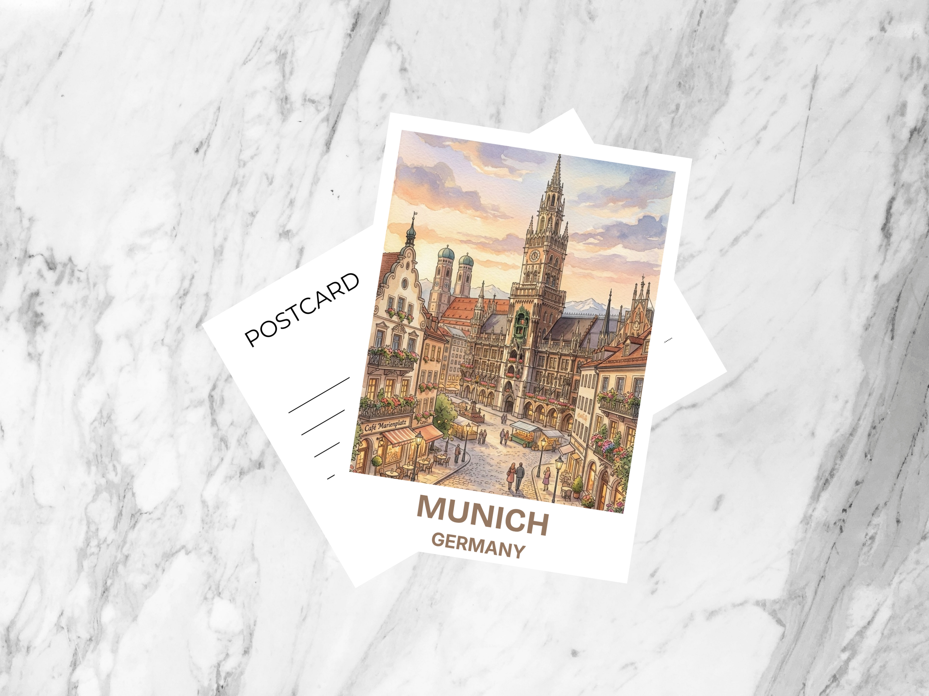 Munich Germany Watercolor Postcard Bavarian Travel Art Historic City Souvenir Card Europe Vacation Gift Decor Junk Journal Supplies