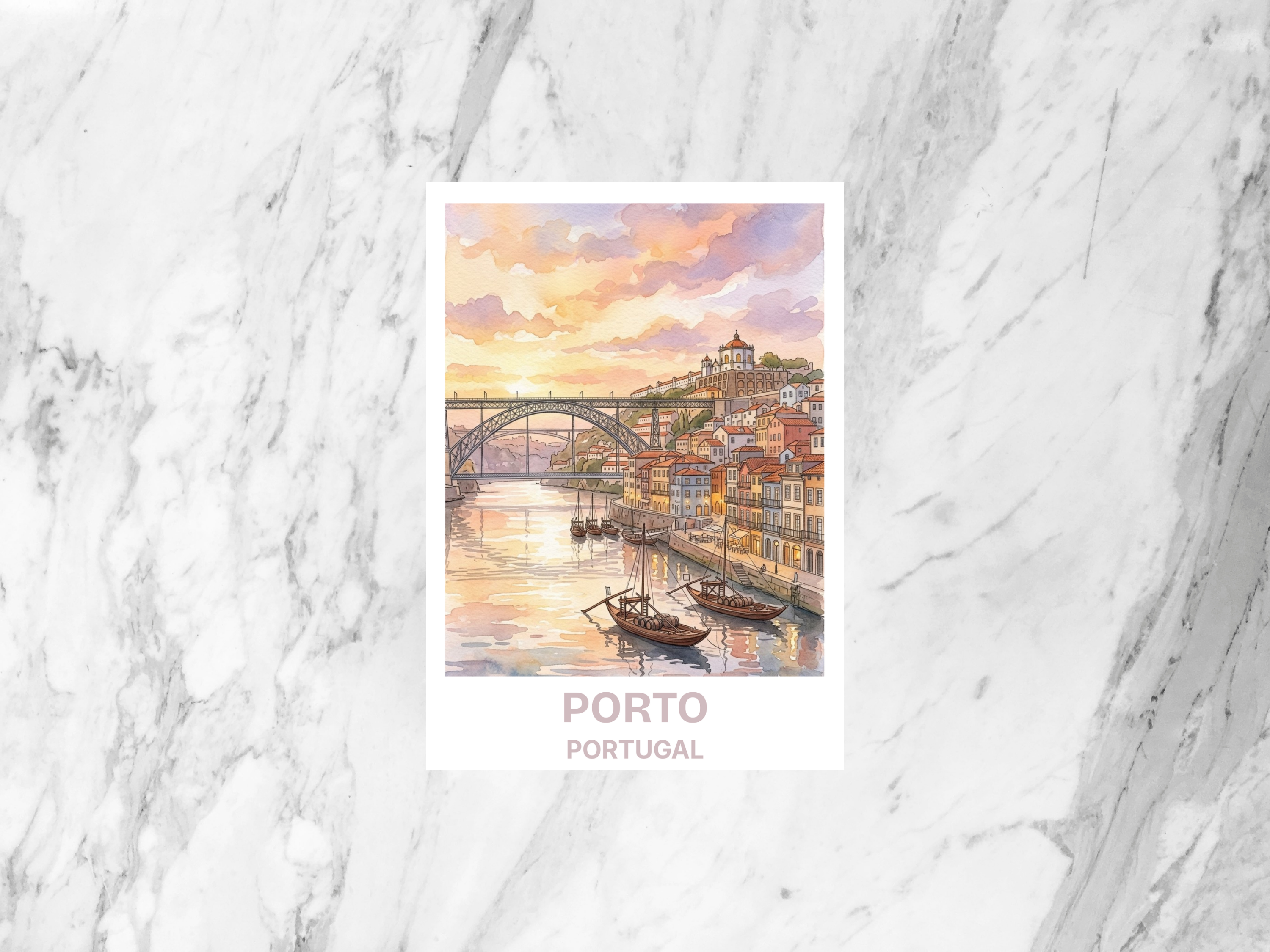 Porto Portugal Watercolor Postcard Ribeira Travel Art Portuguese City Souvenir Card Europe Vacation Gift Decor Riverside Artwork Wall Art