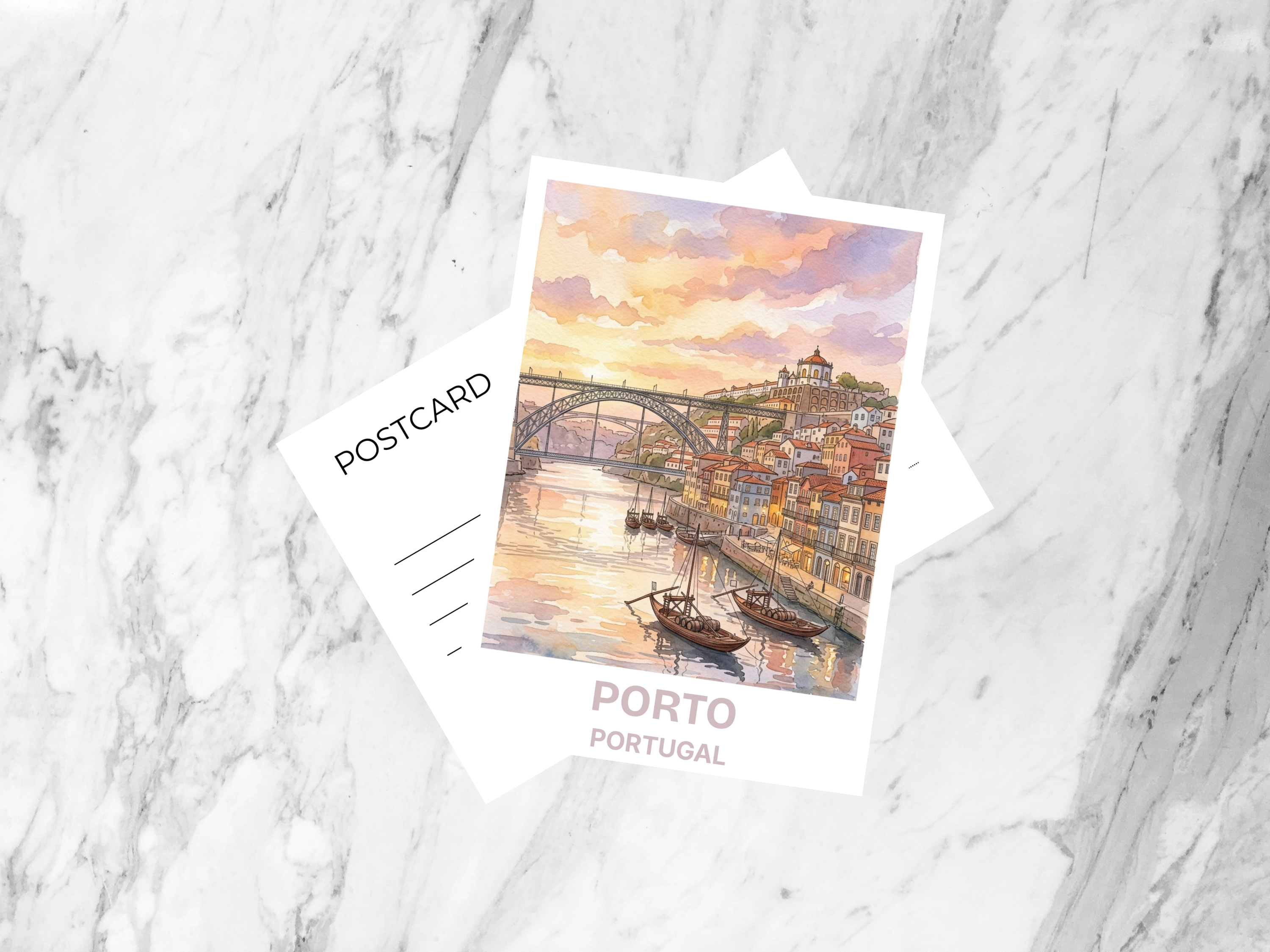 Porto Portugal Watercolor Postcard Ribeira Travel Art Portuguese City Souvenir Card Europe Vacation Gift Decor Riverside Artwork Wall Art