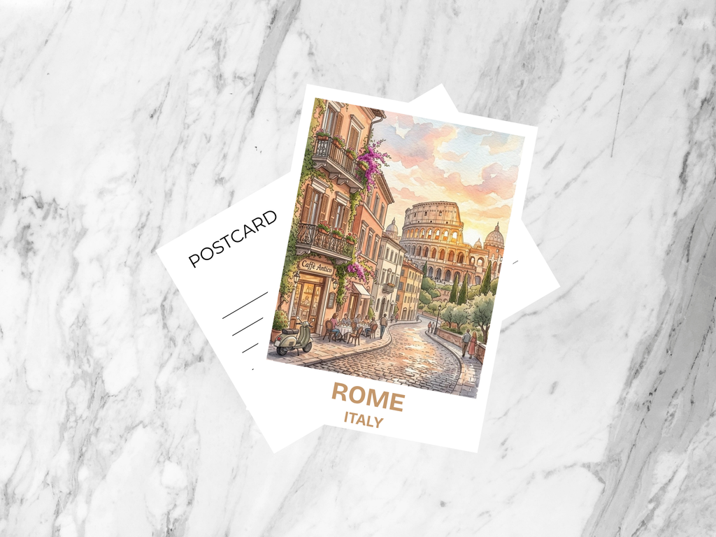 Rome Italy Postcard Watercolor Colosseum Illustration Italian Travel Souvenir European Art Print Card Roman Architecture Print