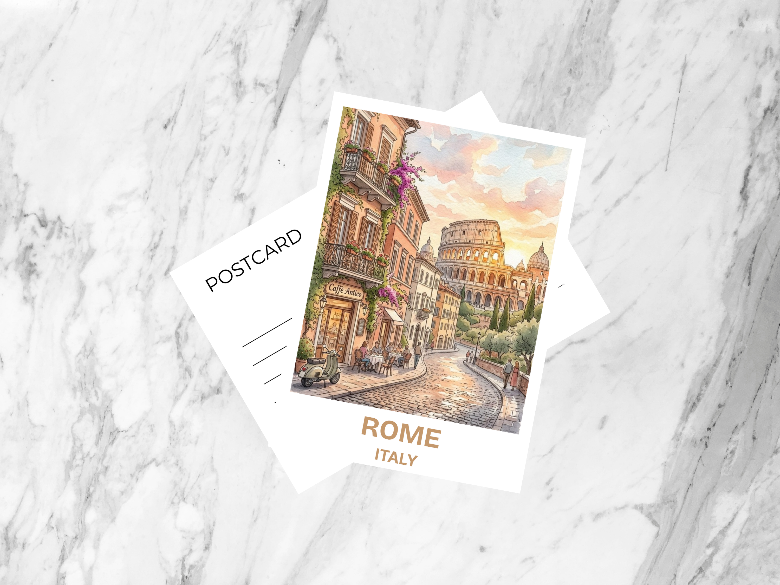 Rome Italy Postcard Watercolor Colosseum Illustration Italian Travel Souvenir European Art Print Card Roman Architecture Print