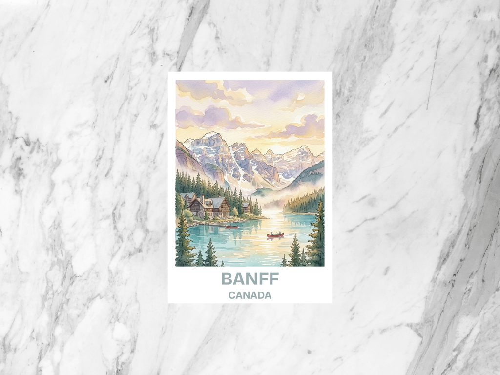 Banff National Park Watercolor Postcard Handmade Canadian Rockies Travel Art Mountain Souvenir Card Vacation Gift Decor Cute Hallway Display