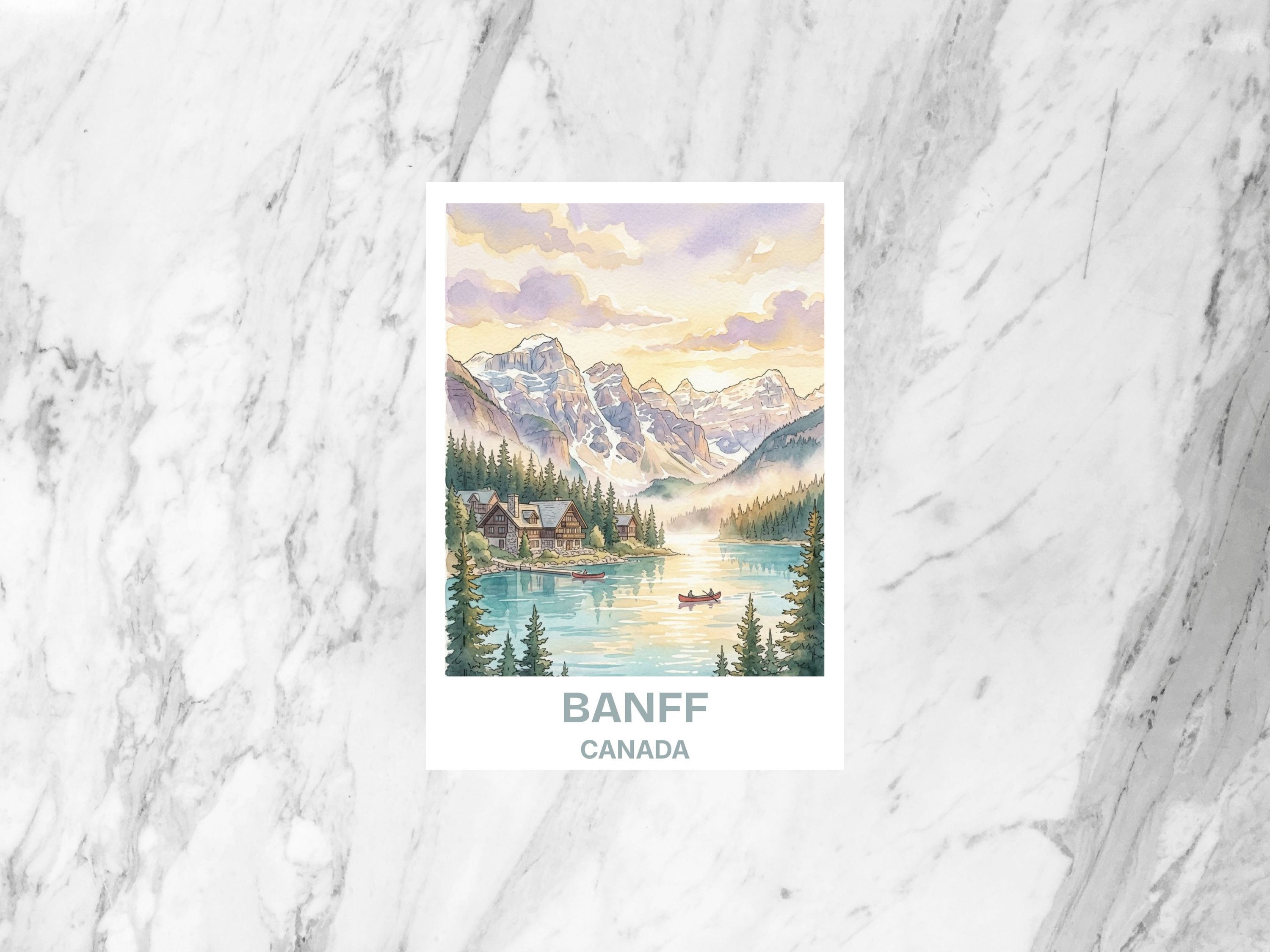 Banff National Park Watercolor Postcard Handmade Canadian Rockies Travel Art Mountain Souvenir Card Vacation Gift Decor Cute Hallway Display