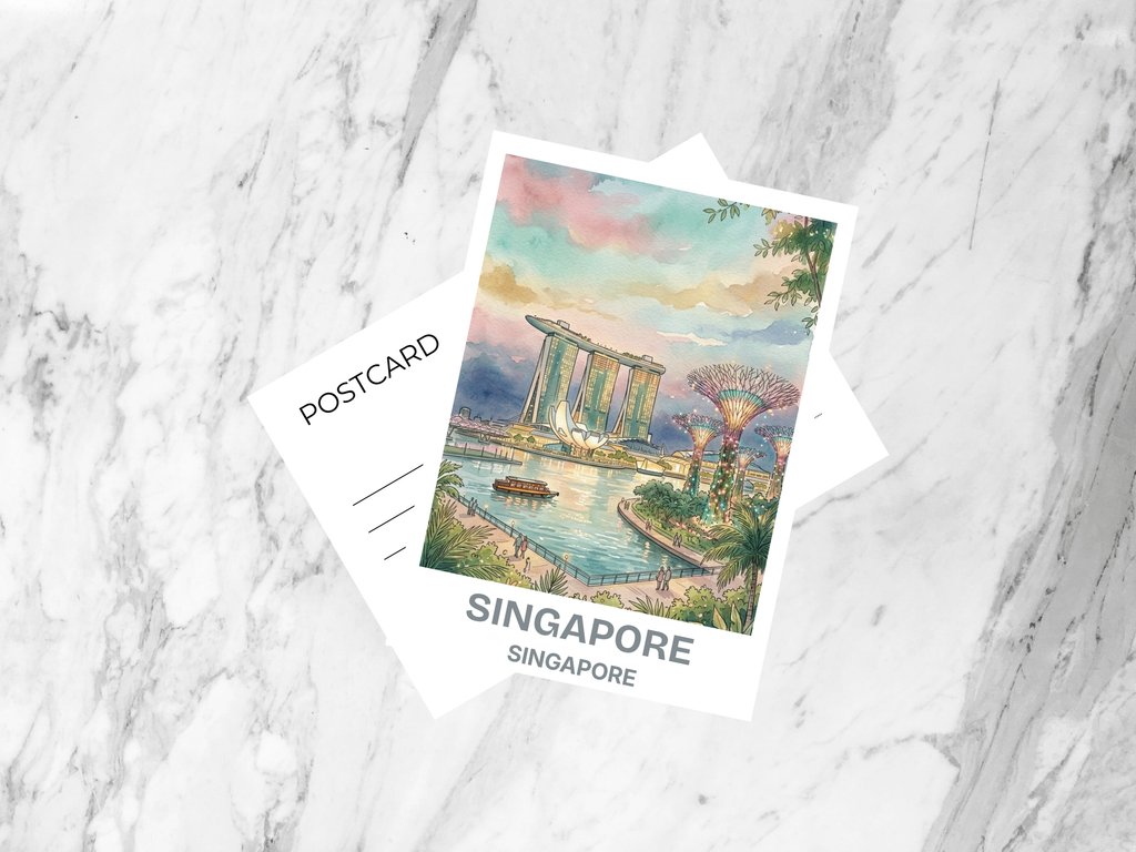 Blank Matte Singapore Watercolor Postcard Marina Bay Travel Art Skyline Souvenir Card Handmade Asia Vacation Gift Decor Wall Art Print