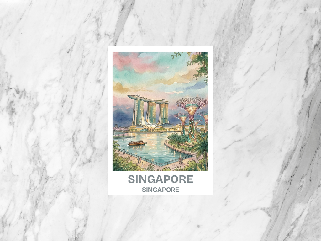 Blank Matte Singapore Watercolor Postcard Marina Bay Travel Art Skyline Souvenir Card Handmade Asia Vacation Gift Decor Wall Art Print