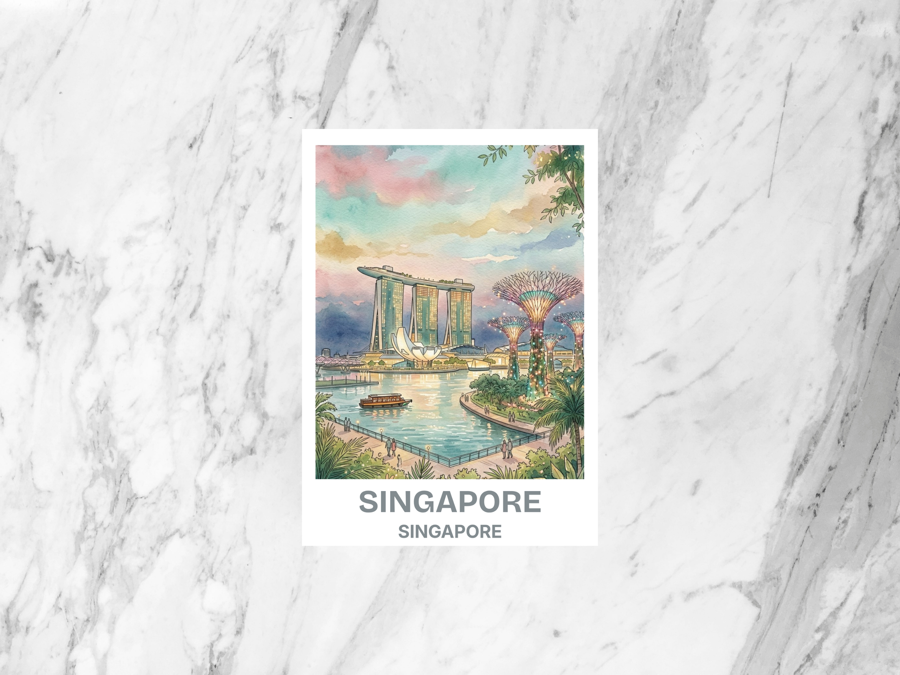 Blank Matte Singapore Watercolor Postcard Marina Bay Travel Art Skyline Souvenir Card Handmade Asia Vacation Gift Decor Wall Art Print