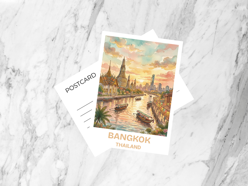 Watercolor Bangkok Handmade Matte Travel Postcard Thailand City Artwork Asian Vacation Souvenir Wanderlust Gift Card Cute Bookmark