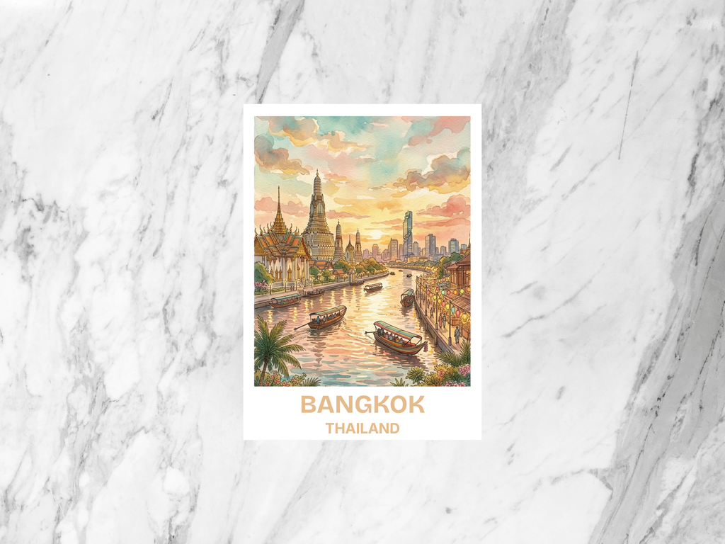 Watercolor Bangkok Handmade Matte Travel Postcard Thailand City Artwork Asian Vacation Souvenir Wanderlust Gift Card Cute Bookmark