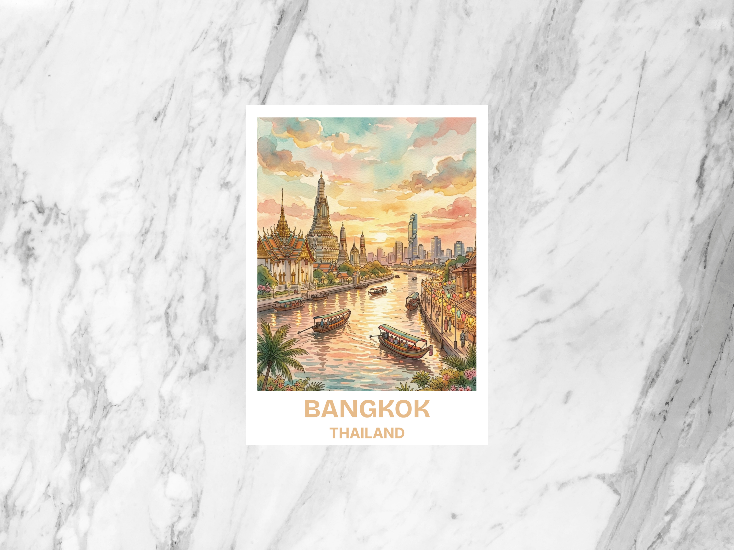 Watercolor Bangkok Handmade Matte Travel Postcard Thailand City Artwork Asian Vacation Souvenir Wanderlust Gift Card Cute Bookmark