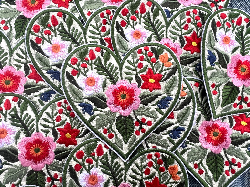 Romantic Iron On Patch Floral Heart Embroidered Design Cute Heart Iron On Patch Colorful Floral Embroidery Love Patch Sew On Flower Patches