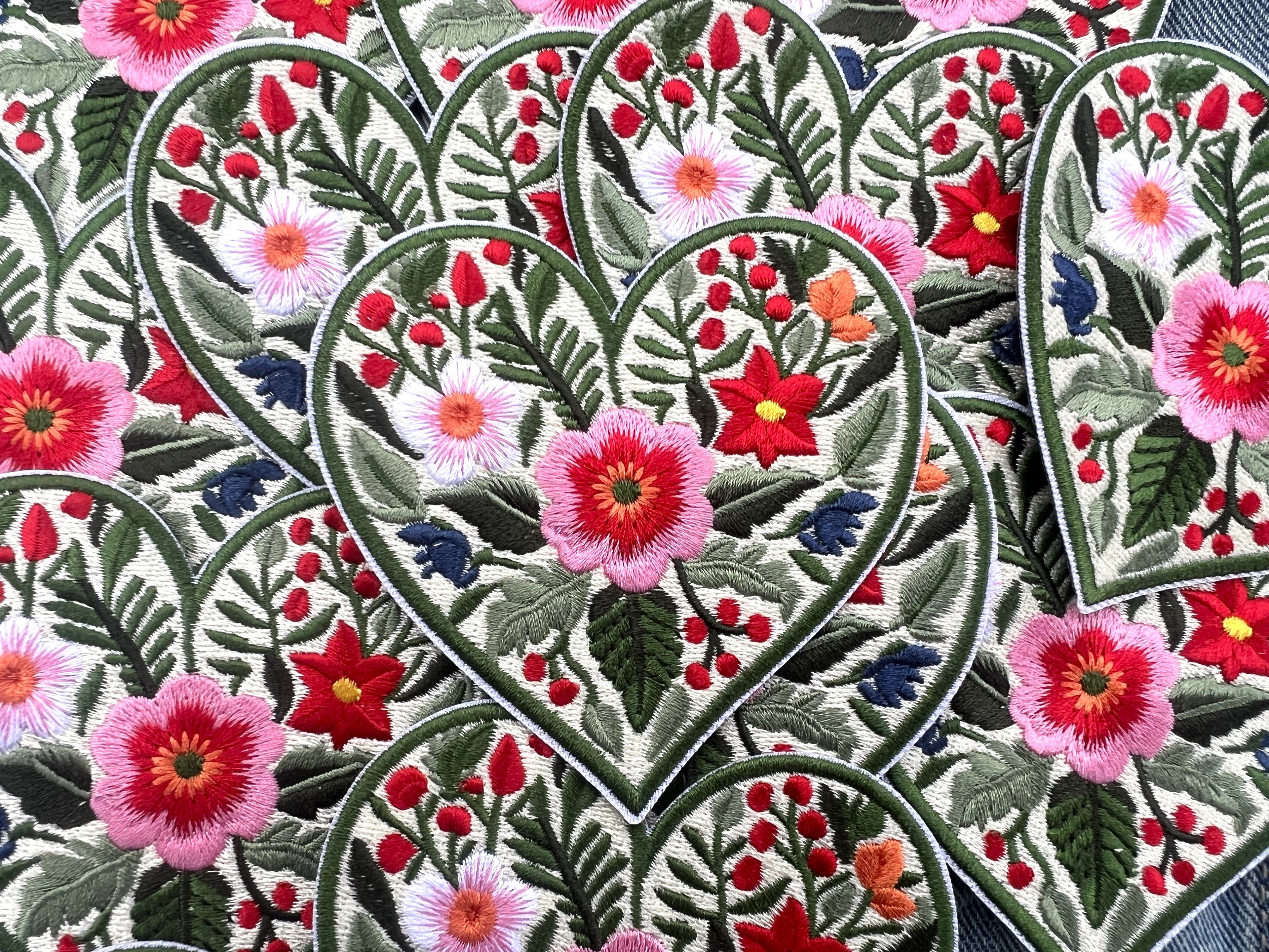 Romantic Iron On Patch Floral Heart Embroidered Design Cute Heart Iron On Patch Colorful Floral Embroidery Love Patch Sew On Flower Patches