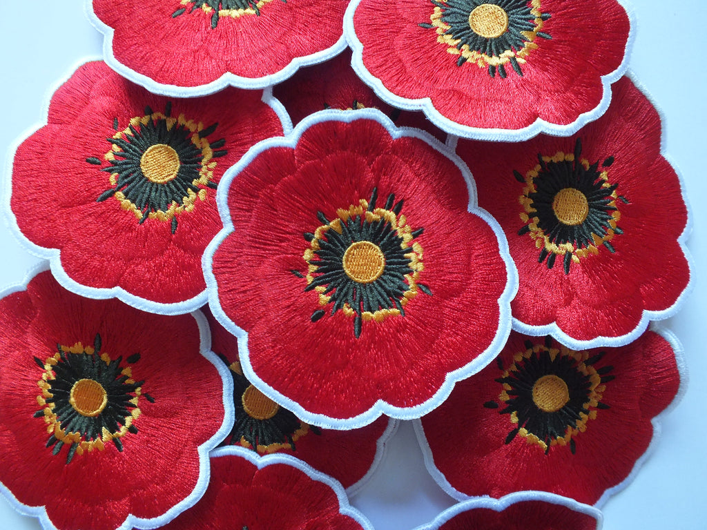 Poppy Flower Patch Embroidered Remembrance Badge Iron On Hook and Loop Poppy Flower Iron On Patch Removable Poppy Flower Patch