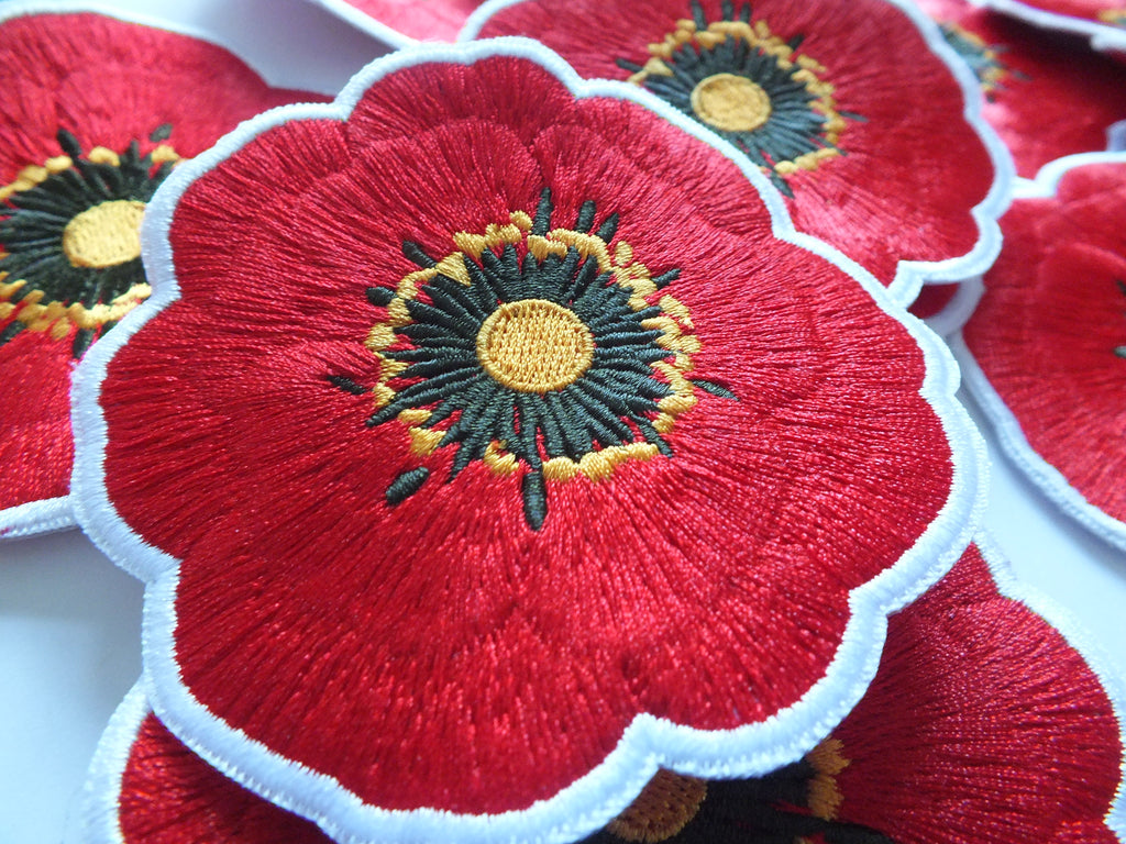 Poppy Flower Patch Embroidered Remembrance Badge Iron On Hook and Loop Poppy Flower Iron On Patch Removable Poppy Flower Patch
