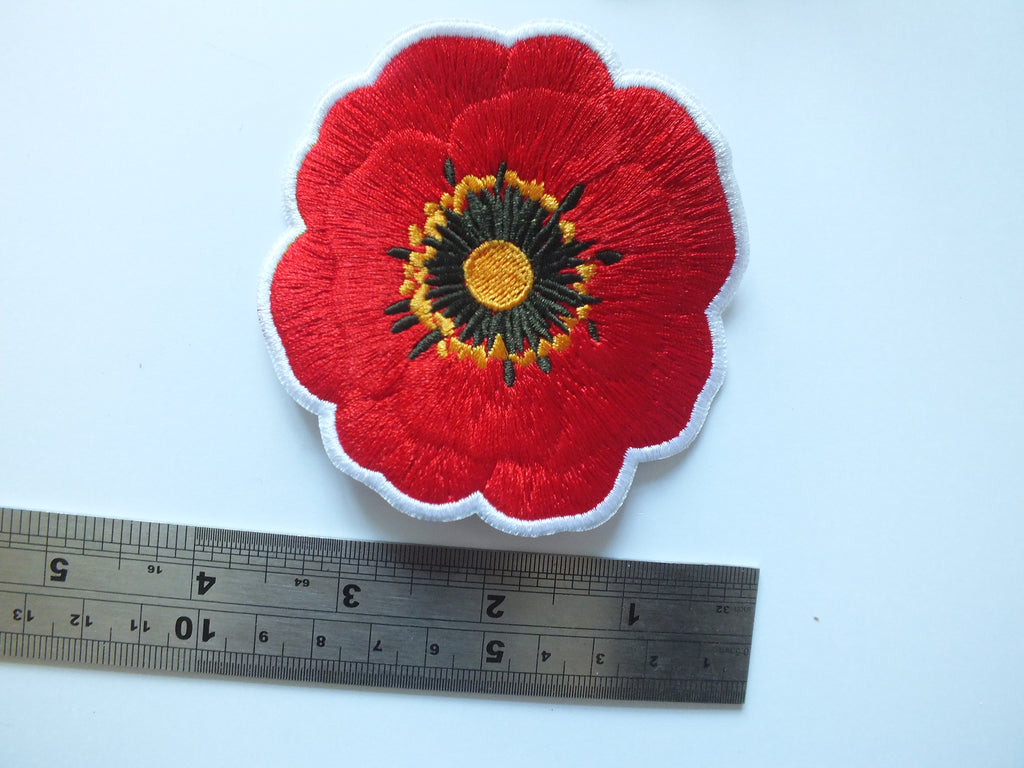 Poppy Flower Patch Embroidered Remembrance Badge Iron On Hook and Loop Poppy Flower Iron On Patch Removable Poppy Flower Patch