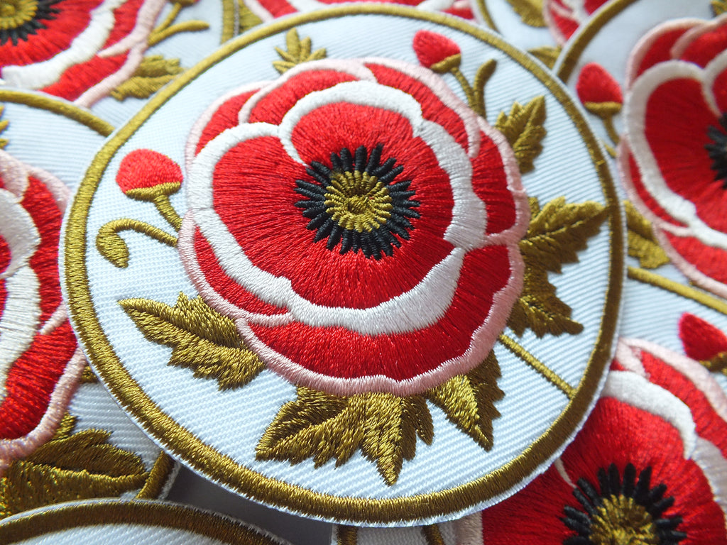 Red Poppy Patch Embroidered Round Flower Badge Iron On Hook and Loop Remembrance Poppy Patch Poppy Jacket Patch Embroidered Poppy Patch