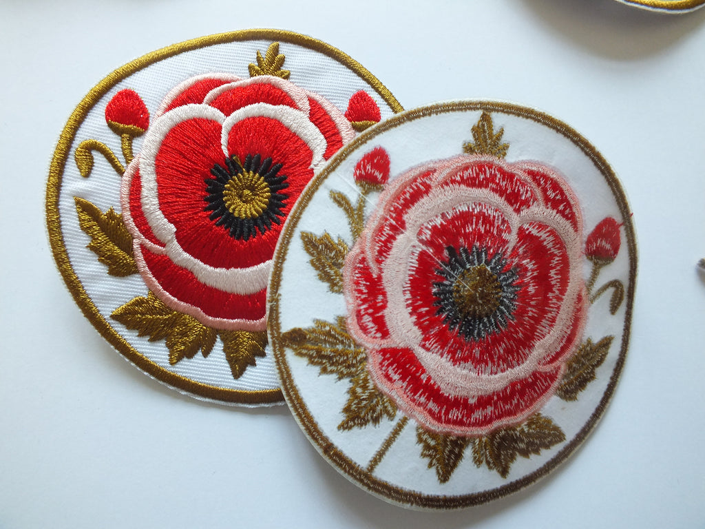 Red Poppy Patch Embroidered Round Flower Badge Iron On Hook and Loop Remembrance Poppy Patch Poppy Jacket Patch Embroidered Poppy Patch