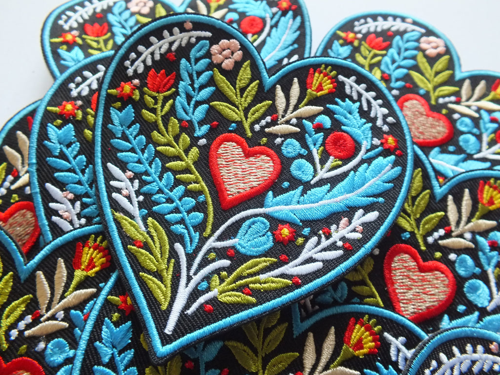 Embroidered Botanical Patch Personalized Floral Gifts for Mom Custom Heart Iron On Patch Large Sew On Flower Patches Love Heart Fabric