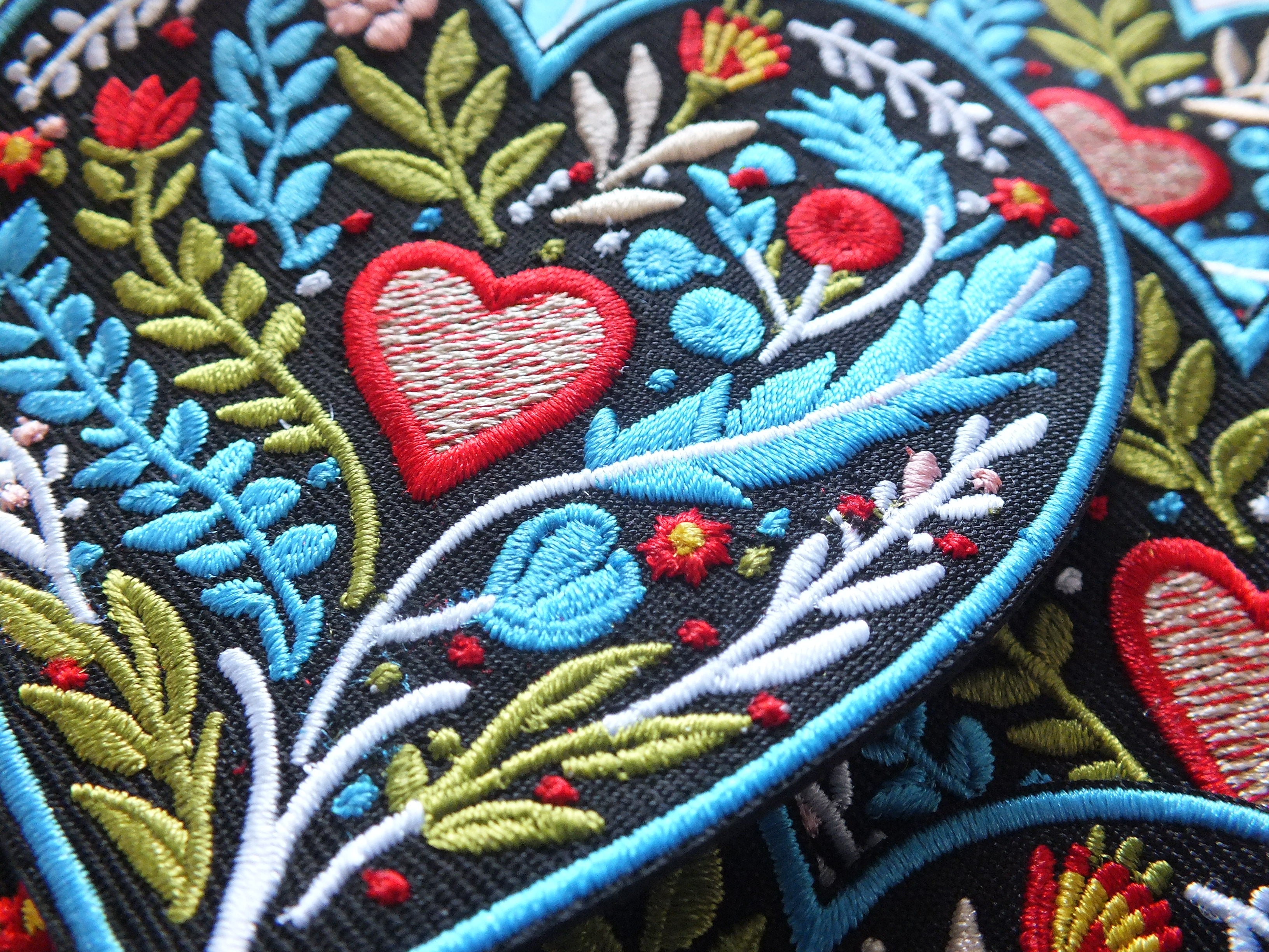 Embroidered Botanical Patch Personalized Floral Gifts for Mom Custom Heart Iron On Patch Large Sew On Flower Patches Love Heart Fabric